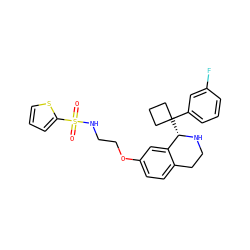 O=S(=O)(NCCOc1ccc2c(c1)[C@H](C1(c3cccc(F)c3)CCC1)NCC2)c1cccs1 ZINC000114980045