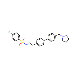 O=S(=O)(NCCc1ccc(-c2ccc(CN3CCCC3)cc2)cc1)c1ccc(Cl)cc1 ZINC000040939613