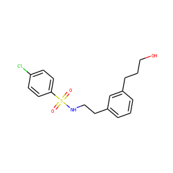 O=S(=O)(NCCc1cccc(CCCO)c1)c1ccc(Cl)cc1 ZINC000072119916