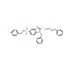 O=S(=O)(NCc1ccc(F)cc1)c1ccc2c(c1)nc(SCCNCc1ccccc1)n2Cc1ccccc1 ZINC000028346201