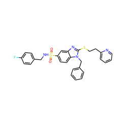 O=S(=O)(NCc1ccc(F)cc1)c1ccc2c(c1)nc(SCCc1ccccn1)n2Cc1ccccc1 ZINC000028354167