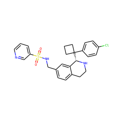 O=S(=O)(NCc1ccc2c(c1)[C@H](C1(c3ccc(Cl)cc3)CCC1)NCC2)c1cccnc1 ZINC000114980108