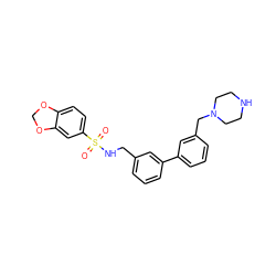 O=S(=O)(NCc1cccc(-c2cccc(CN3CCNCC3)c2)c1)c1ccc2c(c1)OCO2 ZINC000040424461