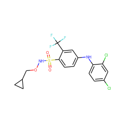 O=S(=O)(NOCC1CC1)c1ccc(Nc2ccc(Cl)cc2Cl)cc1C(F)(F)F ZINC000144655009