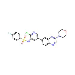 O=S(=O)(Nc1cc(-c2ccc3ncc(N4CCOCC4)nc3c2)cnc1Cl)c1ccc(F)cc1 ZINC000072317574