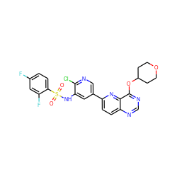 O=S(=O)(Nc1cc(-c2ccc3ncnc(OC4CCOCC4)c3n2)cnc1Cl)c1ccc(F)cc1F ZINC000169700778