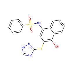 O=S(=O)(Nc1cc(Sc2nc[nH]n2)c(O)c2ccccc12)c1ccccc1 ZINC000002685329