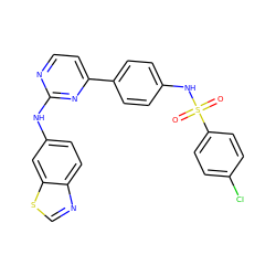 O=S(=O)(Nc1ccc(-c2ccnc(Nc3ccc4ncsc4c3)n2)cc1)c1ccc(Cl)cc1 ZINC000029043086