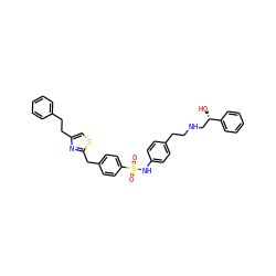 O=S(=O)(Nc1ccc(CCNC[C@H](O)c2ccccc2)cc1)c1ccc(Cc2nc(CCc3ccccc3)cs2)cc1 ZINC000028523517