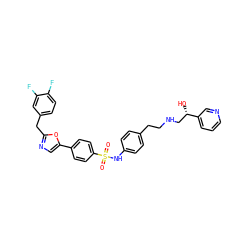 O=S(=O)(Nc1ccc(CCNC[C@H](O)c2cccnc2)cc1)c1ccc(-c2cnc(Cc3ccc(F)c(F)c3)o2)cc1 ZINC000029325883