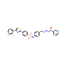 O=S(=O)(Nc1ccc(CCNC[C@H](O)c2cccnc2)cc1)c1ccc(-c2nc(-c3cccc(F)c3F)cs2)cc1 ZINC000025421631