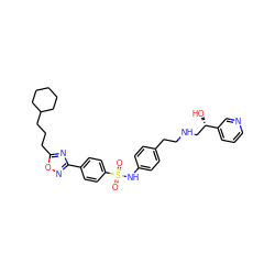 O=S(=O)(Nc1ccc(CCNC[C@H](O)c2cccnc2)cc1)c1ccc(-c2noc(CCCC3CCCCC3)n2)cc1 ZINC000029222974