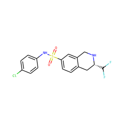 O=S(=O)(Nc1ccc(Cl)cc1)c1ccc2c(c1)CN[C@H](C(F)F)C2 ZINC000013686950