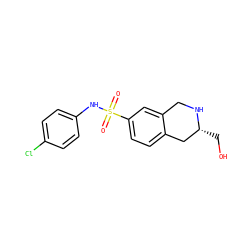 O=S(=O)(Nc1ccc(Cl)cc1)c1ccc2c(c1)CN[C@H](CO)C2 ZINC000013607008