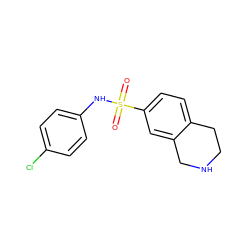 O=S(=O)(Nc1ccc(Cl)cc1)c1ccc2c(c1)CNCC2 ZINC000013766750