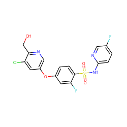 O=S(=O)(Nc1ccc(F)cn1)c1ccc(Oc2cnc(CO)c(Cl)c2)cc1F ZINC000473228830