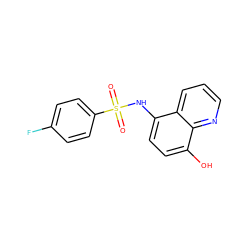 O=S(=O)(Nc1ccc(O)c2ncccc12)c1ccc(F)cc1 ZINC000066111844