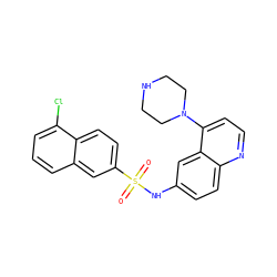 O=S(=O)(Nc1ccc2nccc(N3CCNCC3)c2c1)c1ccc2c(Cl)cccc2c1 ZINC000026721517