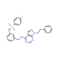 O=S(=O)(Nc1cccc(CNc2ncnc3c2cnn3CCc2ccccc2)c1)c1ccc(F)cc1 ZINC000103253394