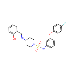 O=S(=O)(Nc1cccc(Oc2ccc(F)cc2)c1)N1CCC(NCc2ccccc2O)CC1 ZINC000012504443