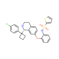 O=S(=O)(Nc1ccccc1Oc1ccc2c(c1)[C@H](C1(c3ccc(Cl)cc3)CCC1)NCC2)c1cccs1 ZINC000114979956