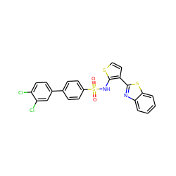 O=S(=O)(Nc1sccc1-c1nc2ccccc2s1)c1ccc(-c2ccc(Cl)c(Cl)c2)cc1 ZINC000043075662