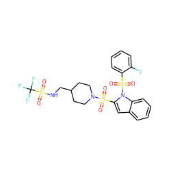 O=S(=O)(c1cc2ccccc2n1S(=O)(=O)c1ccccc1F)N1CCC(CNS(=O)(=O)C(F)(F)F)CC1 ZINC000064513893