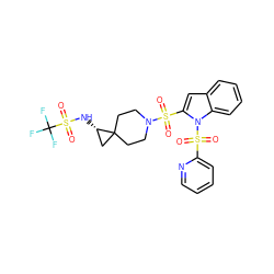 O=S(=O)(c1cc2ccccc2n1S(=O)(=O)c1ccccn1)N1CCC2(CC1)C[C@@H]2NS(=O)(=O)C(F)(F)F ZINC000043103644