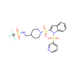 O=S(=O)(c1cc2ccccc2n1S(=O)(=O)c1cccnc1)N1CCC(CNS(=O)(=O)C(F)(F)F)CC1 ZINC000064514111