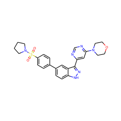 O=S(=O)(c1ccc(-c2ccc3[nH]nc(-c4cc(N5CCOCC5)ncn4)c3c2)cc1)N1CCCC1 ZINC000225566074