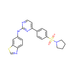 O=S(=O)(c1ccc(-c2ccnc(Nc3ccc4ncsc4c3)n2)cc1)N1CCCC1 ZINC000029042681