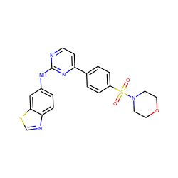 O=S(=O)(c1ccc(-c2ccnc(Nc3ccc4ncsc4c3)n2)cc1)N1CCOCC1 ZINC000029042759