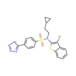 O=S(=O)(c1ccc(-c2nnn[nH]2)cc1)N(CCC1CC1)c1sc2ccccc2c1Br ZINC000115232389