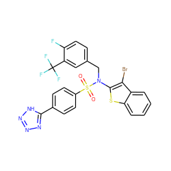 O=S(=O)(c1ccc(-c2nnn[nH]2)cc1)N(Cc1ccc(F)c(C(F)(F)F)c1)c1sc2ccccc2c1Br ZINC000115237076