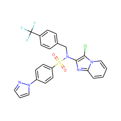 O=S(=O)(c1ccc(-n2cccn2)cc1)N(Cc1ccc(C(F)(F)F)cc1)c1nc2ccccn2c1Cl ZINC000167648044