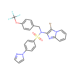 O=S(=O)(c1ccc(-n2cccn2)cc1)N(Cc1ccc(OC(F)(F)F)cc1)c1nc2ccccn2c1Br ZINC000167643949