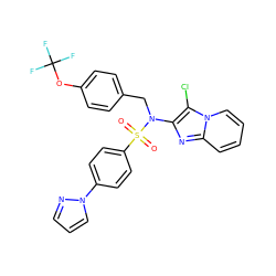 O=S(=O)(c1ccc(-n2cccn2)cc1)N(Cc1ccc(OC(F)(F)F)cc1)c1nc2ccccn2c1Cl ZINC000167647919