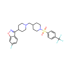 O=S(=O)(c1ccc(C(F)(F)F)cc1)N1CCC(CN2CCC(c3noc4cc(F)ccc34)CC2)CC1 ZINC000653802201