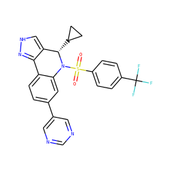 O=S(=O)(c1ccc(C(F)(F)F)cc1)N1c2cc(-c3cncnc3)ccc2-c2n[nH]cc2[C@@H]1C1CC1 ZINC000045284245