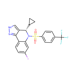 O=S(=O)(c1ccc(C(F)(F)F)cc1)N1c2cc(I)ccc2-c2n[nH]cc2[C@@H]1C1CC1 ZINC000049695220