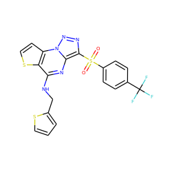 O=S(=O)(c1ccc(C(F)(F)F)cc1)c1nnn2c1nc(NCc1cccs1)c1sccc12 ZINC000095555725