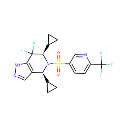 O=S(=O)(c1ccc(C(F)(F)F)nc1)N1[C@@H](C2CC2)c2cn[nH]c2C(F)(F)[C@H]1C1CC1 ZINC000049035106