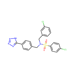 O=S(=O)(c1ccc(Cl)cc1)N(Cc1ccc(-c2nnn[nH]2)cc1)Cc1cccc(Cl)c1 ZINC000049036695