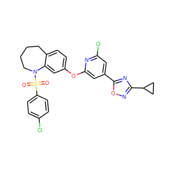 O=S(=O)(c1ccc(Cl)cc1)N1CCCCc2ccc(Oc3cc(-c4nc(C5CC5)no4)cc(Cl)n3)cc21 ZINC000103264544