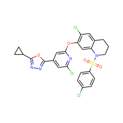 O=S(=O)(c1ccc(Cl)cc1)N1CCCc2cc(Cl)c(Oc3cc(-c4nnc(C5CC5)o4)cc(Cl)n3)cc21 ZINC000103263443