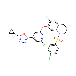 O=S(=O)(c1ccc(Cl)cc1)N1CCCc2cc(F)c(Oc3cc(-c4nnc(C5CC5)o4)cc(Cl)n3)cc21 ZINC000103263439