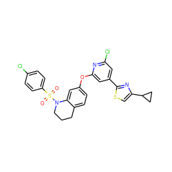 O=S(=O)(c1ccc(Cl)cc1)N1CCCc2ccc(Oc3cc(-c4nc(C5CC5)cs4)cc(Cl)n3)cc21 ZINC000103263432