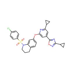 O=S(=O)(c1ccc(Cl)cc1)N1CCCc2ccc(Oc3cc(-c4nc(C5CC5)no4)cc(C4CC4)n3)cc21 ZINC000103263403