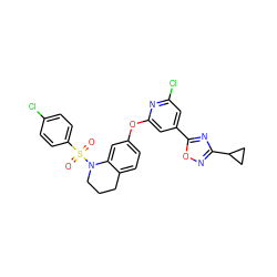 O=S(=O)(c1ccc(Cl)cc1)N1CCCc2ccc(Oc3cc(-c4nc(C5CC5)no4)cc(Cl)n3)cc21 ZINC000103263463