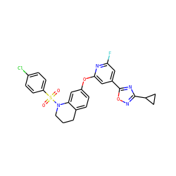 O=S(=O)(c1ccc(Cl)cc1)N1CCCc2ccc(Oc3cc(-c4nc(C5CC5)no4)cc(F)n3)cc21 ZINC000103264597